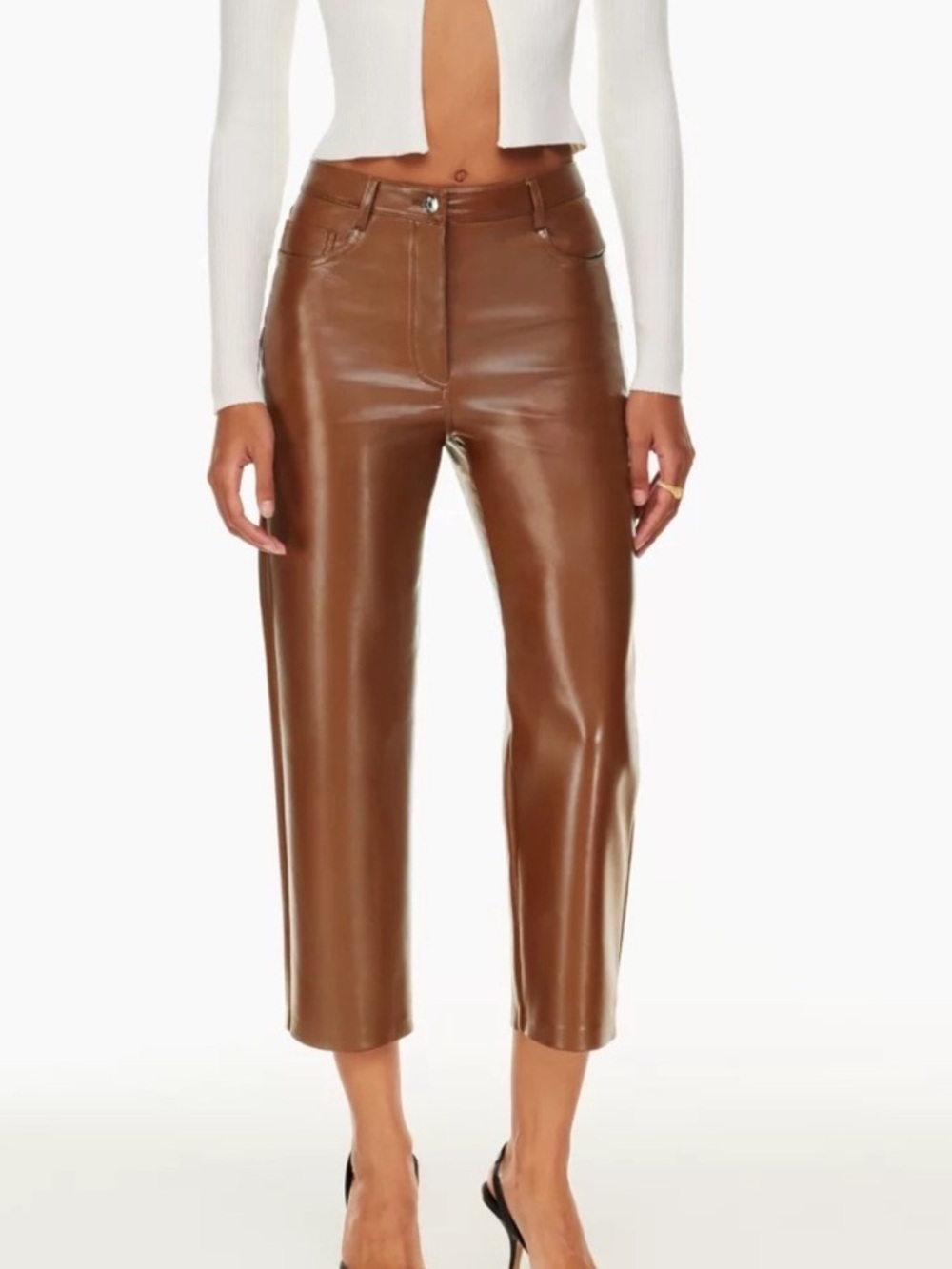 Aritzia Wilfred Cropped “The Melina” Faux Leather Pant in Cognac - Size 2 (NWT)